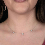 Diamond Floral Three Station Necklace, 14K White Gold