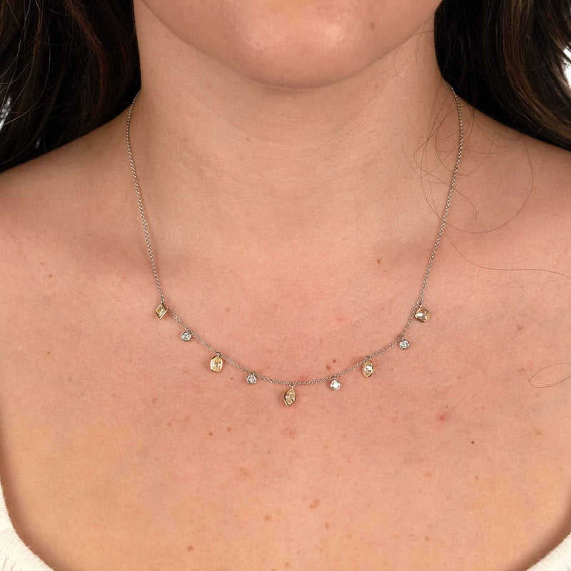 Two Tone Diamond Drop Necklace, 14 Karat Gold