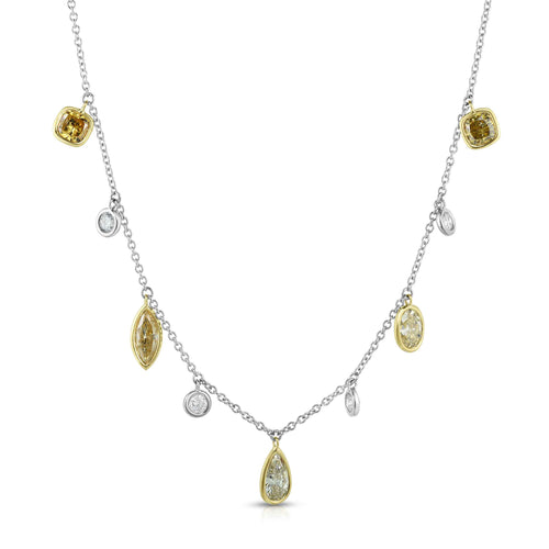 Two Tone Diamond Drop Necklace, 14 Karat Gold