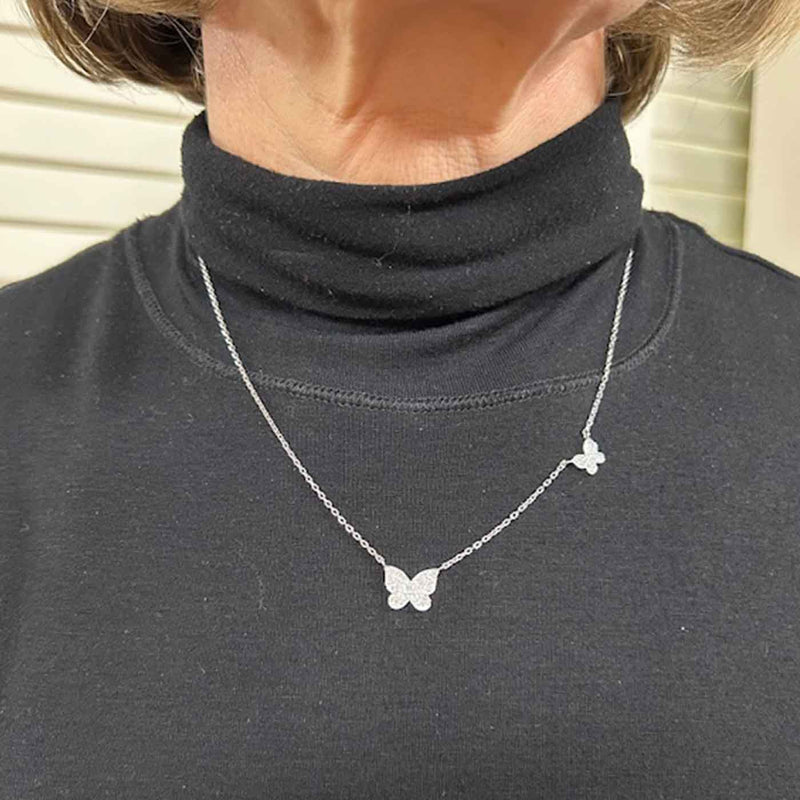 Diamond Butterfly Necklace, 14K White Gold