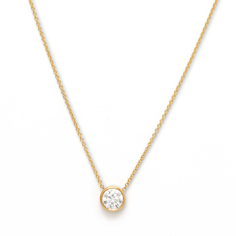Bezel Set Diamond Solitaire Necklace, .75 Carat, 14K Yellow Gold