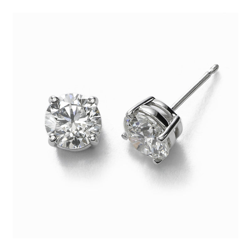 Diamond Stud Earrings, 3 Carats Total, J-SI2, 14K White Gold