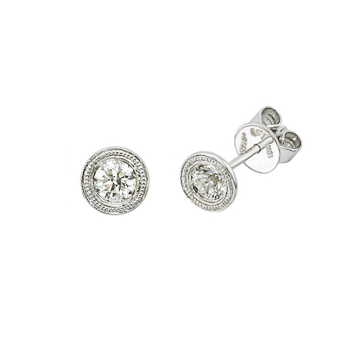 Bezel Set Diamond Stud Earrings, Carat, 14K White Gold – EFG