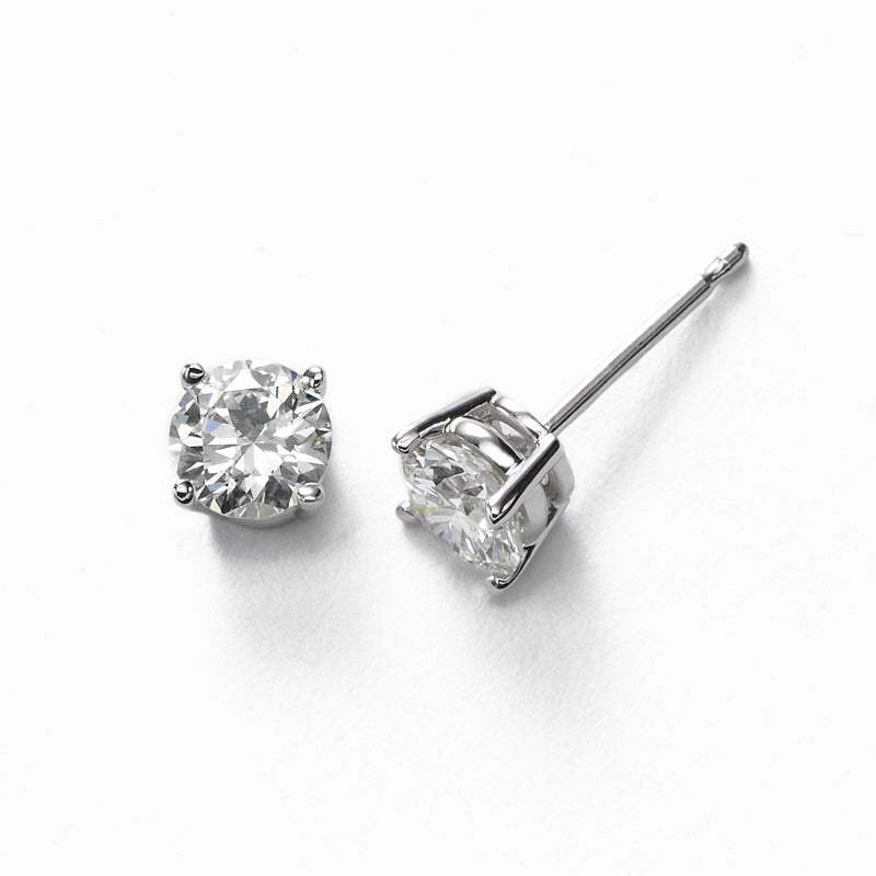 Diamond Stud Earrings, .88 Carat total, H/I-I1, 14K White Gold