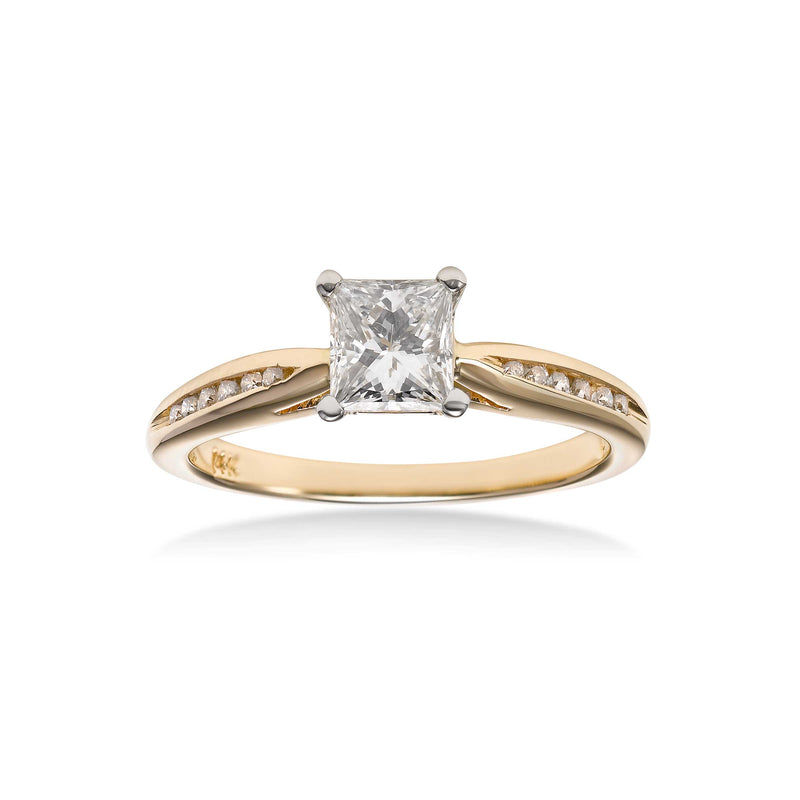 Princess Cut Diamond Engagement Ring, .72 Carat Center, 14 Karat Gold