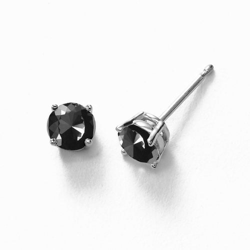 Black Diamond Stud Earrings, 3.14 Carats, 14K White Gold