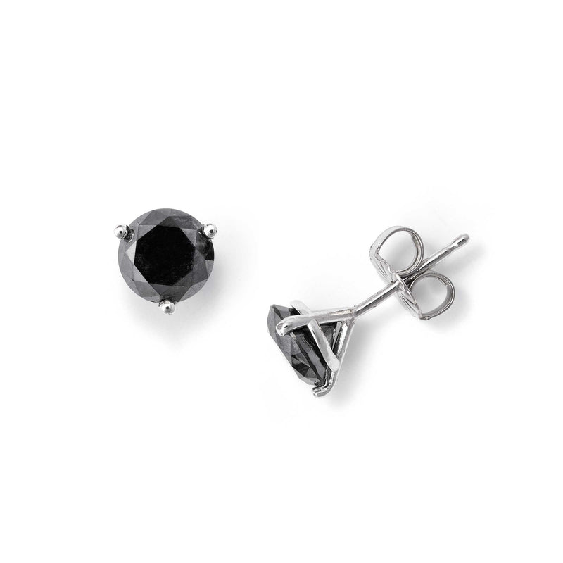 Black Diamond Stud Earrings, 2.21 Carats, 14K White Gold