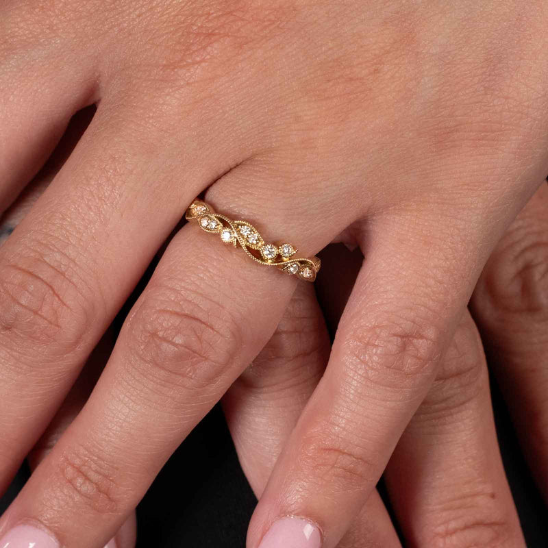 Bezel Set Diamond Milgrain Detail Ring, 14K Yellow Gold