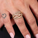 Criss Cross Bands Diamond Ring, 14K Yellow Gold