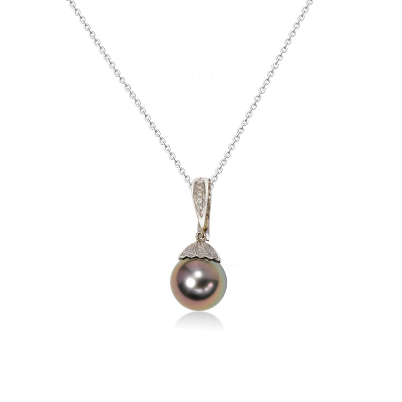 Tahitian Cultured Pearl Enhancer Pendant, 14K White Gold
