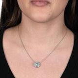 Blue Topaz and Diamond Double Halo Necklace, 14K White Gold