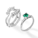 Pre-Owned Green Stone and Diamond Ring Set, 14K White Gold