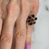 Pre-Owned Garnet Flower Design Ring, 14K Yellow Gold