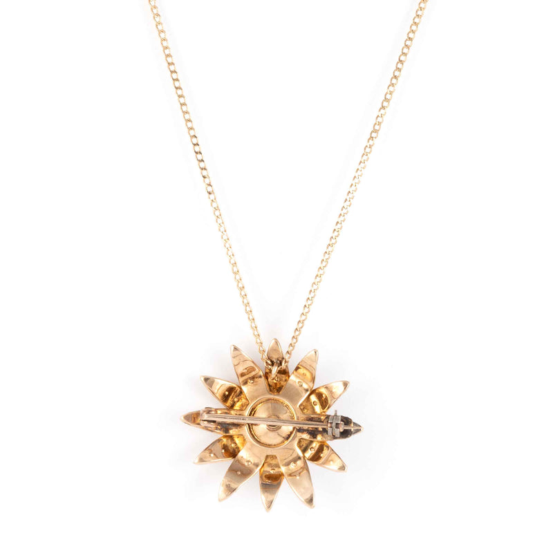 Pre-Owned Floral Design Pearl Pendant/Pin, 14K Yellow Gold