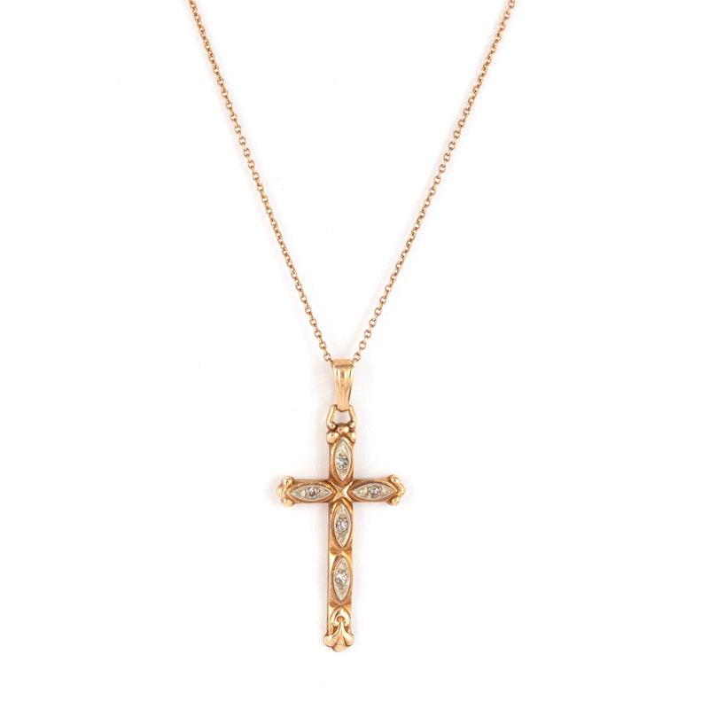 Pre-Owned Filigree Design Diamond Cross, 14 Karat Gold