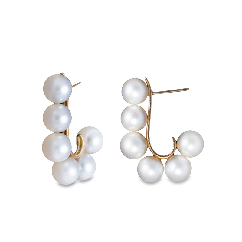 Pre-Owned Pearl J Hoop Earrings, 14K Yellow Gold