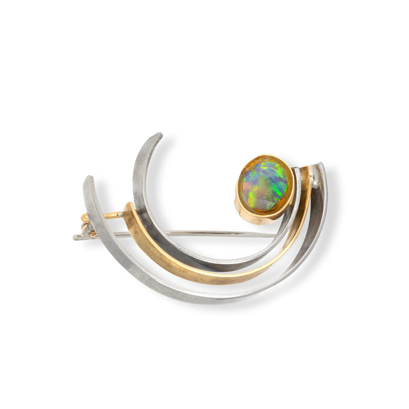 Pre-Owned Arc Pin with Oval Opal, Sterling and 18K Yellow Gold