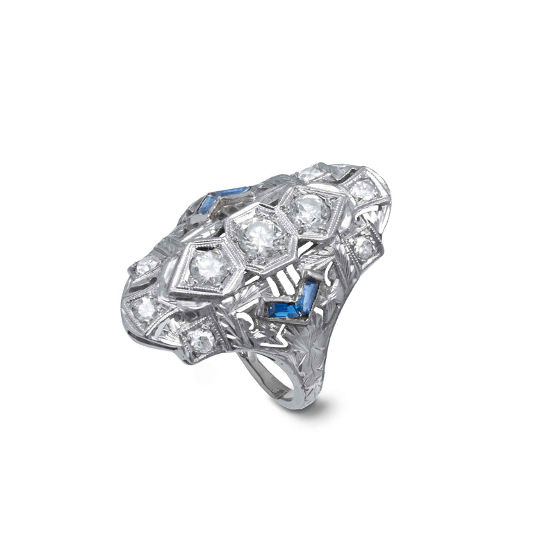 Pre-Loved Diamond and Sapphire Ring, 14K White Gold