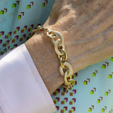 Oval Matte and Shiny Link Bracelet, 14K Yellow Gold