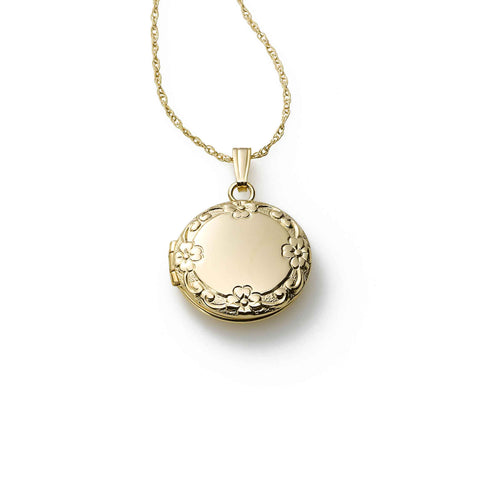 Child's Embossed Round Locket, 14K