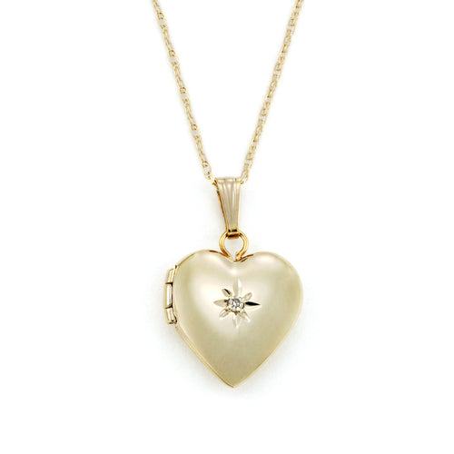 Girl's Heart Locket, Diamond Accent, 14 Karat Yellow Gold