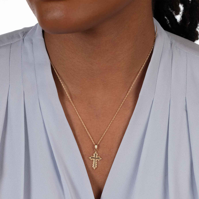 Cross with Detailed Edging, 14K Yellow Gold, 18 Inch