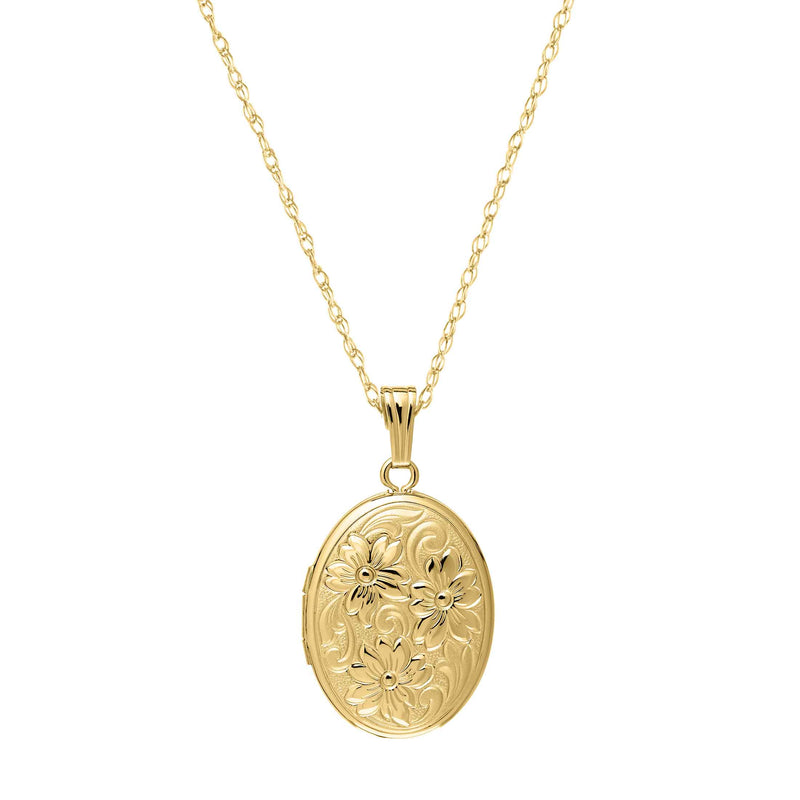 Floral Embossed Oval Locket, 14K Yellow Gold