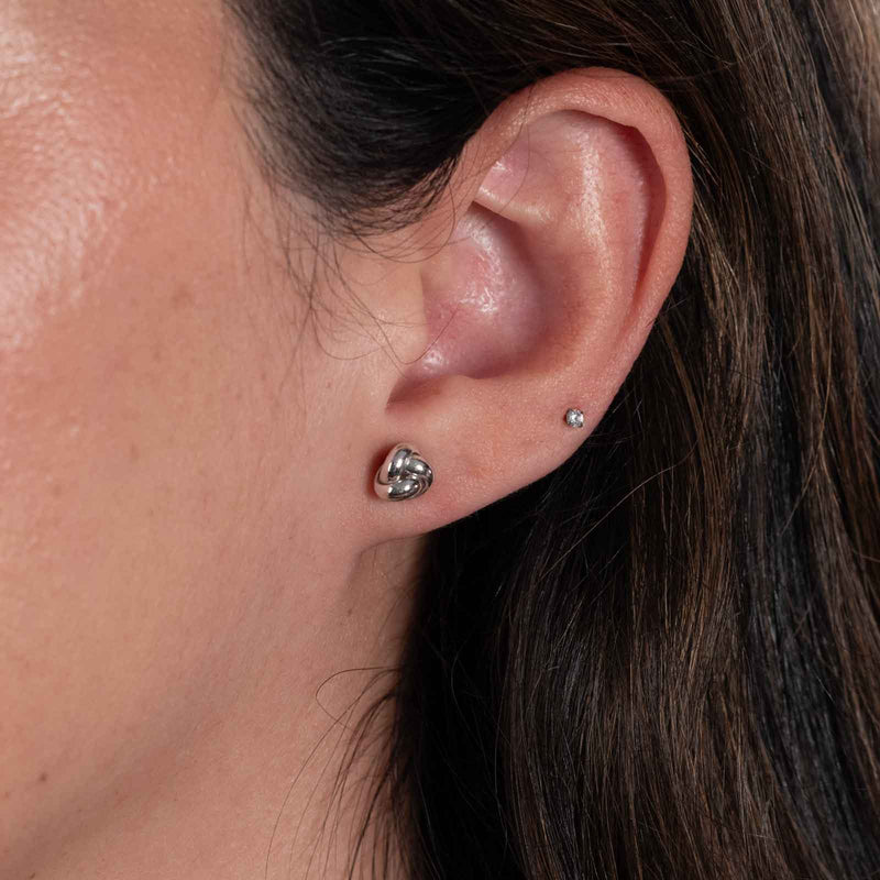 Tiny High Polish Knot Stud Earrings, 14K White Gold