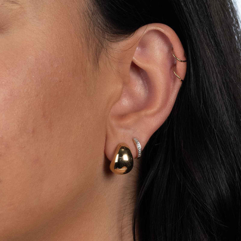 Puff Bottom Half Hoop Earrings, 14K Yellow Gold