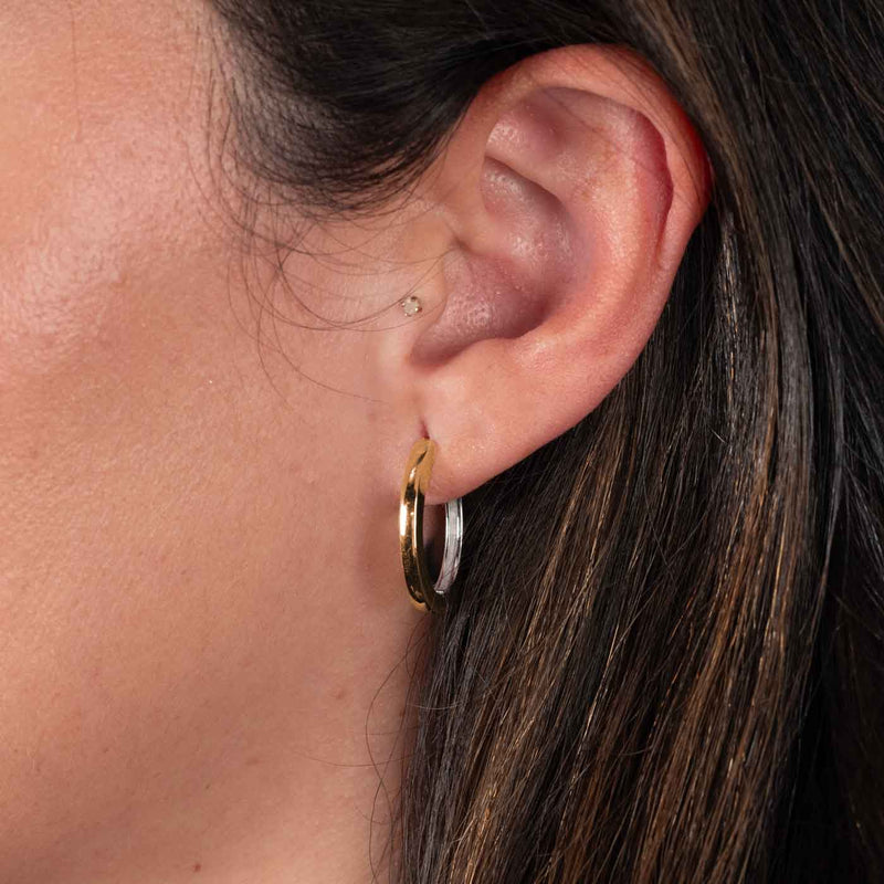 Two Tone Oval Hoop Earrings, 14 Karat Gold
