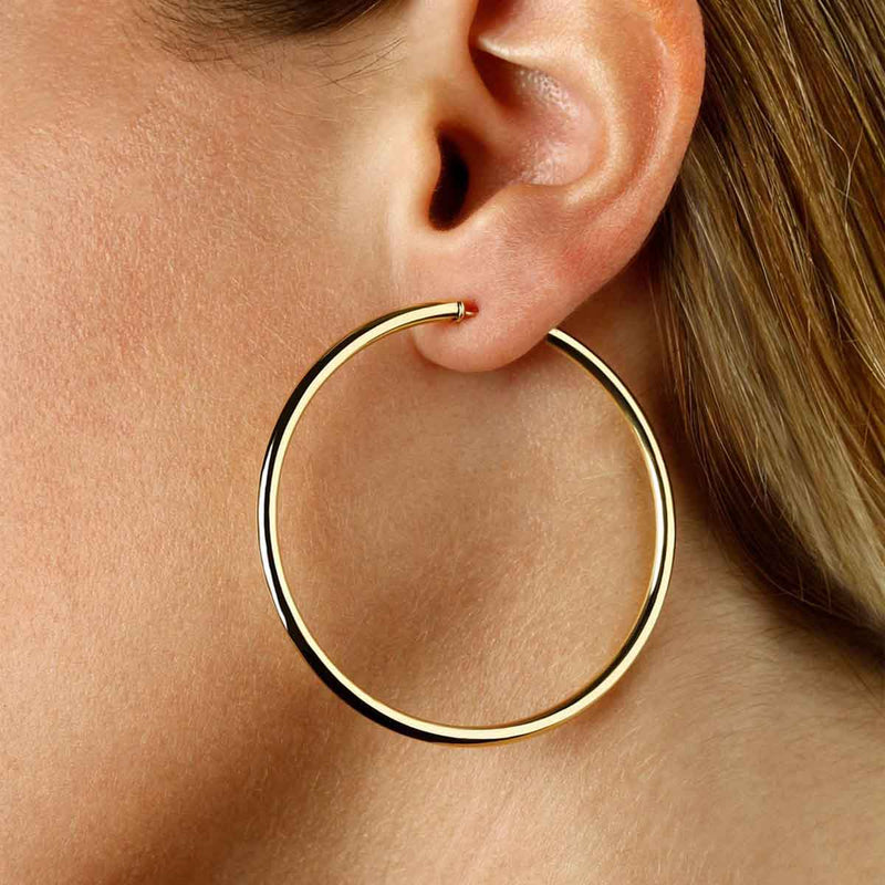 Large Endless Hoop Earrings, 2 Inches, 14K Yellow Gold