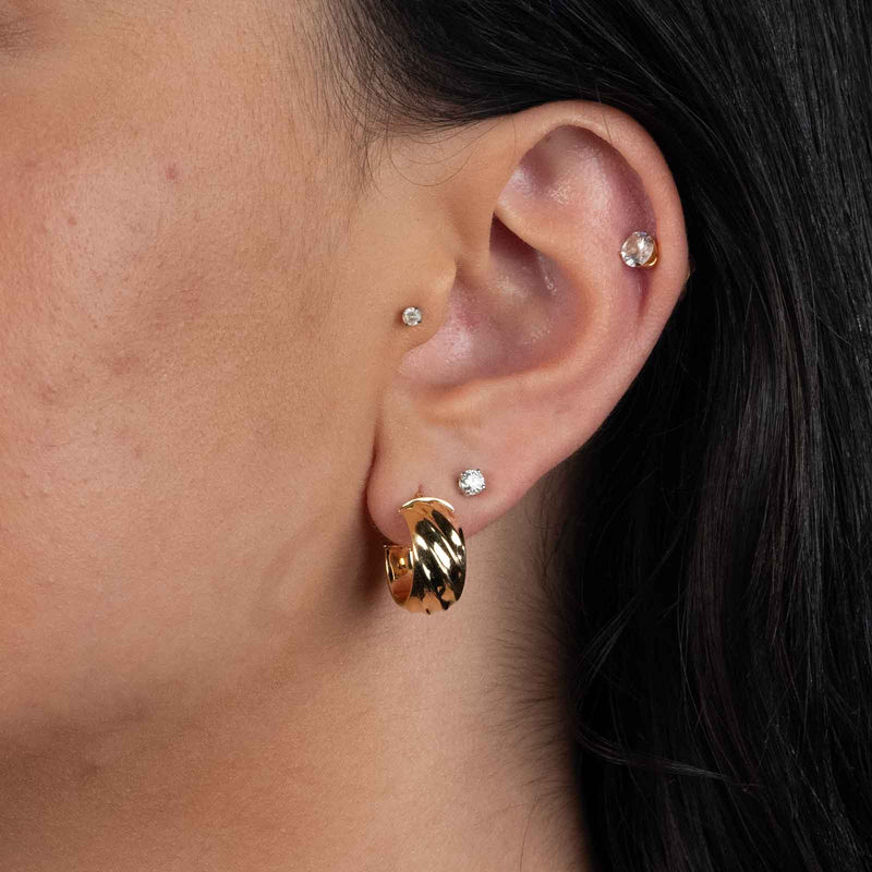 Ridged Hoop Earrings, .50 Inch, 14K Yellow Gold