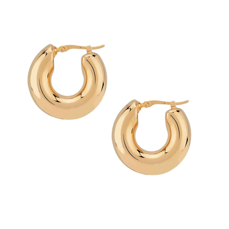 High Polish Tube Hoop Earrings, .80 Inch, 14K Yellow Gold