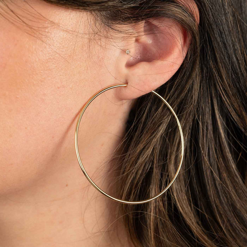 Lightweight Hoop Earrings, 2.25 Inches, 14K Yellow Gold