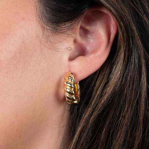 Scalloped Design Hoop Earrings, 18K Yellow Gold