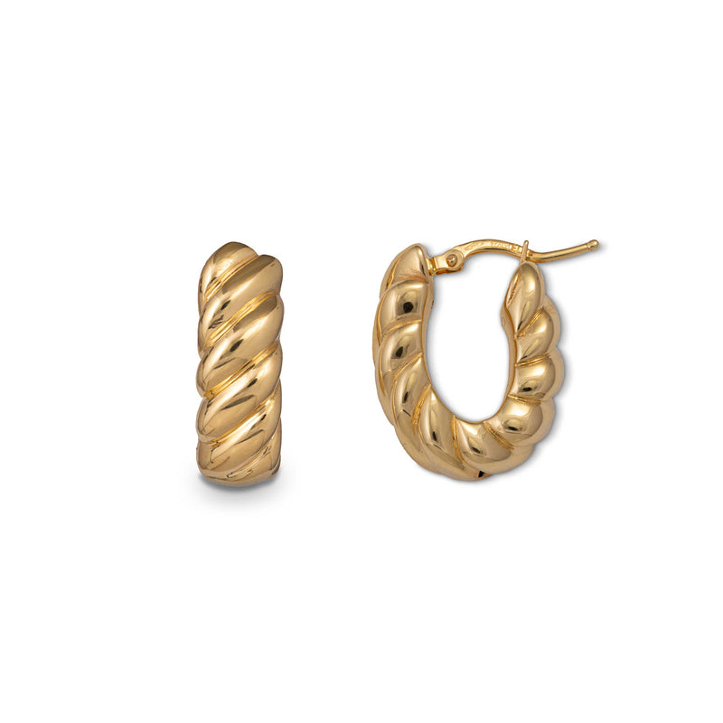 Scalloped Design Hoop Earrings, 18K Yellow Gold