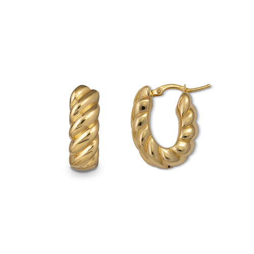 Scalloped Design Hoop Earrings, 18K Yellow Gold