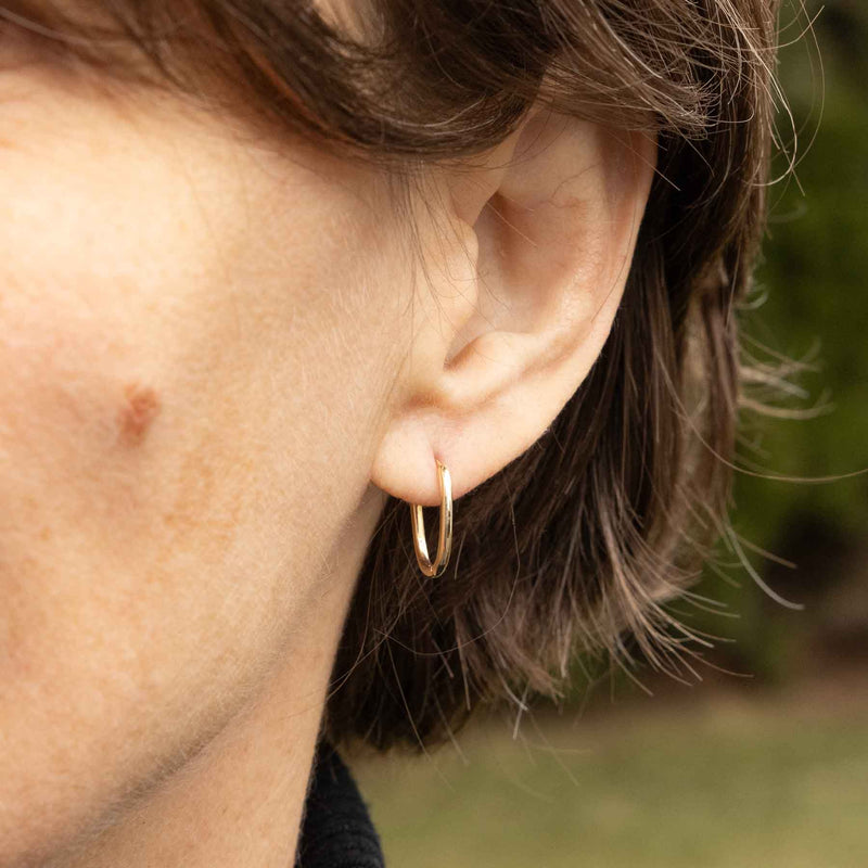 Hinged Solid Oval Hoop Earrings, .60  Inch, 14 Yellow Gold