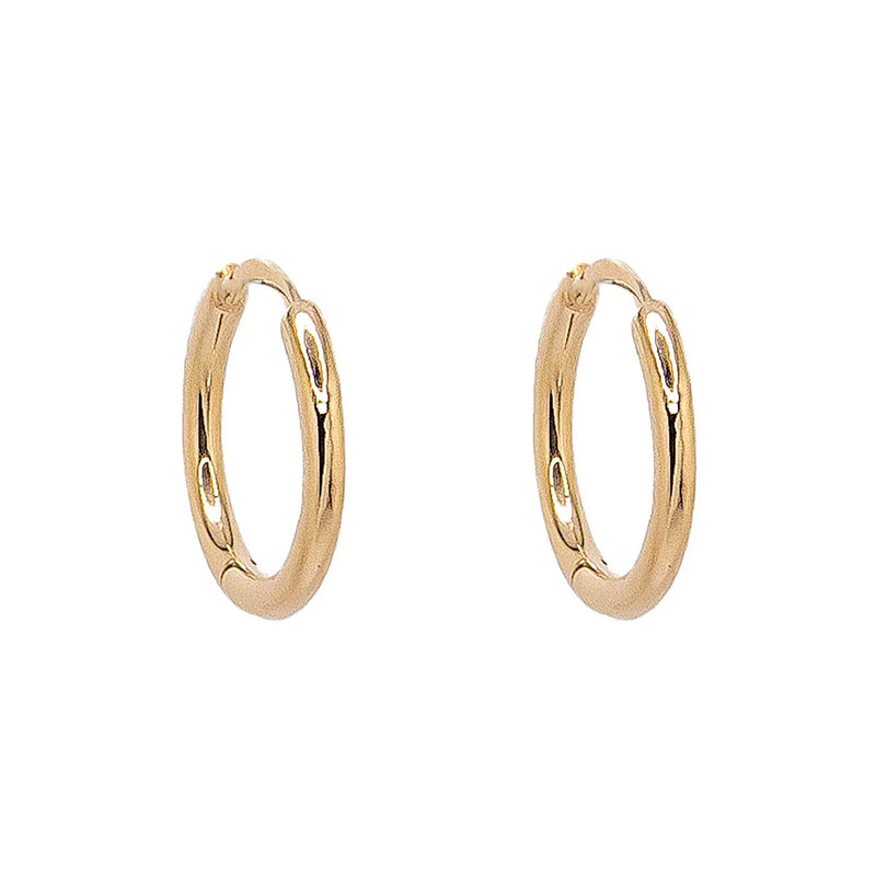 Hinged Solid Hoop Earrings, .50 Inch, 14 Yellow Gold