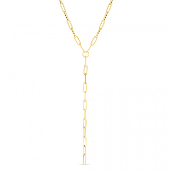 Lariat Style Paperclip Necklace, 14K Yellow Gold