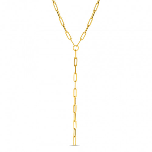 Lariat Paperclip Necklace, 14K Yellow Gold