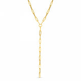 Lariat Paperclip Necklace, 14K Yellow Gold