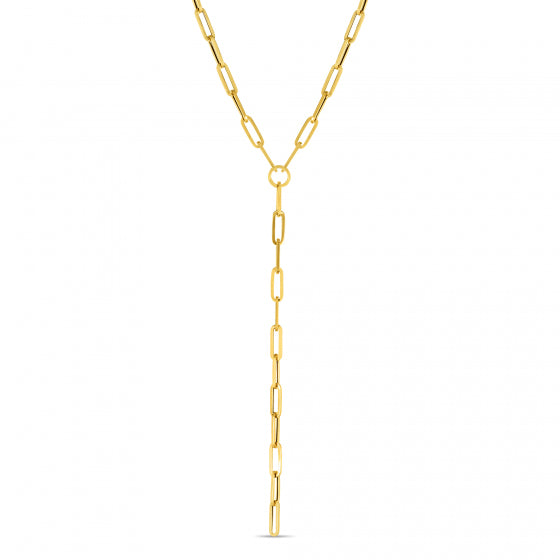 Lariat Paperclip Necklace, 14K Yellow Gold