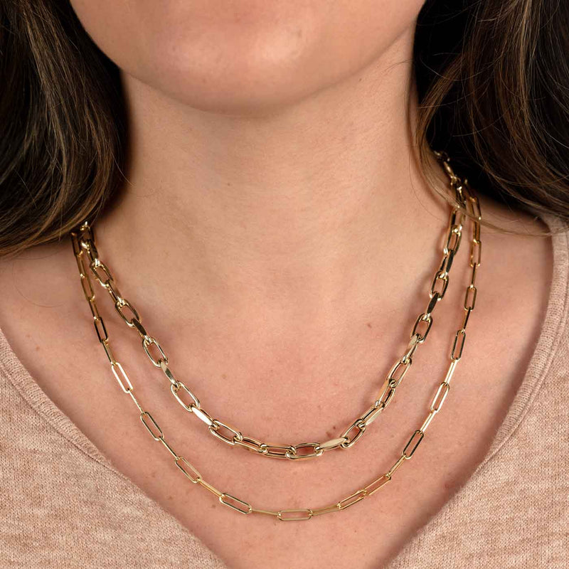 Paperclip Chain, Hollow, 20 Inches, 14K Yellow Gold