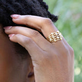 Five Strand Textured Diamond Ring, 14K Yellow Gold