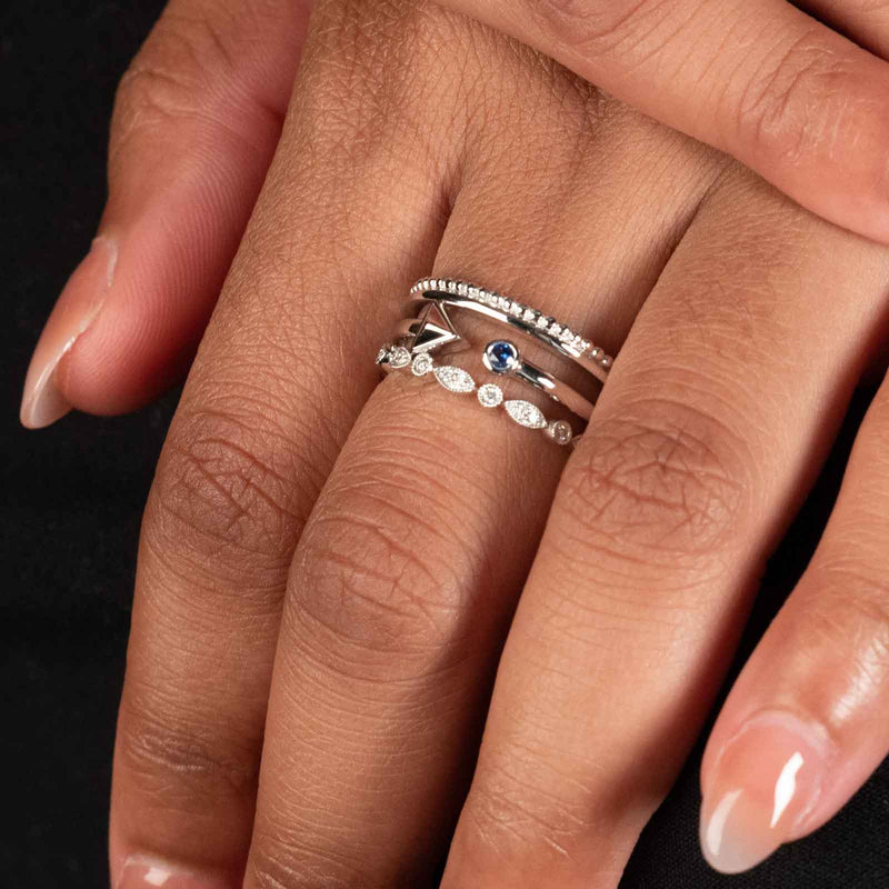 Stackable Bead Design Ring, 14K White Gold