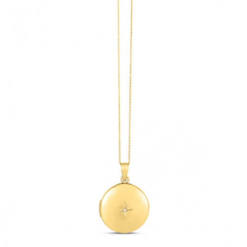 Round Locket with Diamond Accent, 14K Yellow Gold
