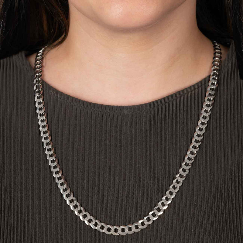 Flat Link Chain, 24 Inches, Sterling Silver With Rhodium Plating