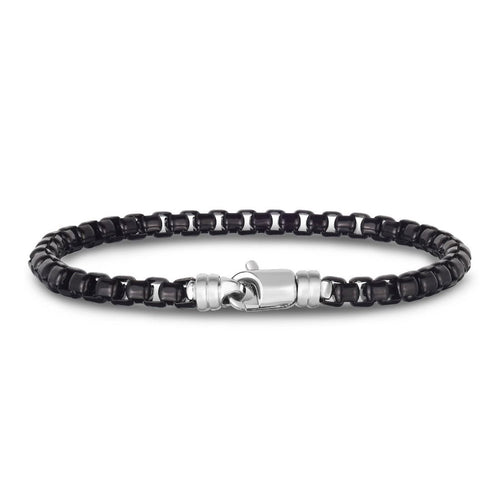 Men's Black Box Link Bracelet, Sterling Silver