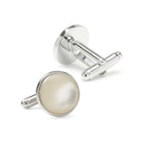 Mother-of-Pearl Round Cufflinks, Silver Tone
